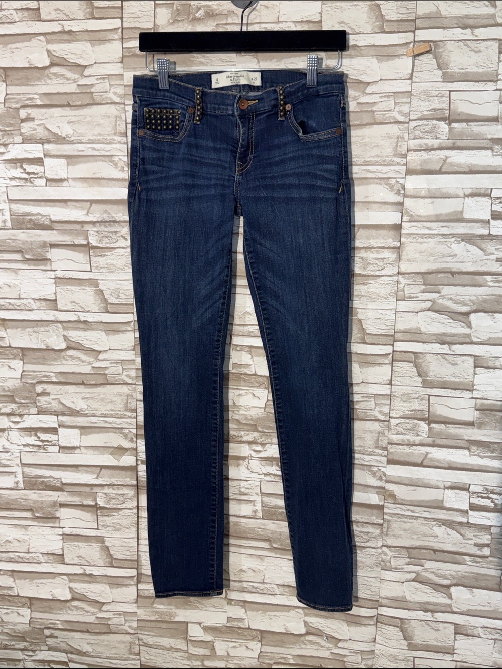 Abercrombie & Fitch Perfect Stretch Dark Indigo Studded Skinny Jeans